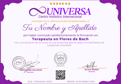 Certificado Flores de Bach UNIVERSA