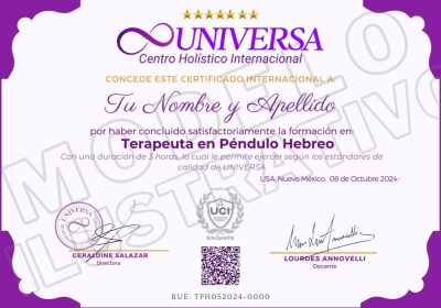 Certificado Péndulo hebreo - Clase Intensiva - UNIVERSA Centro Holístico Internacional